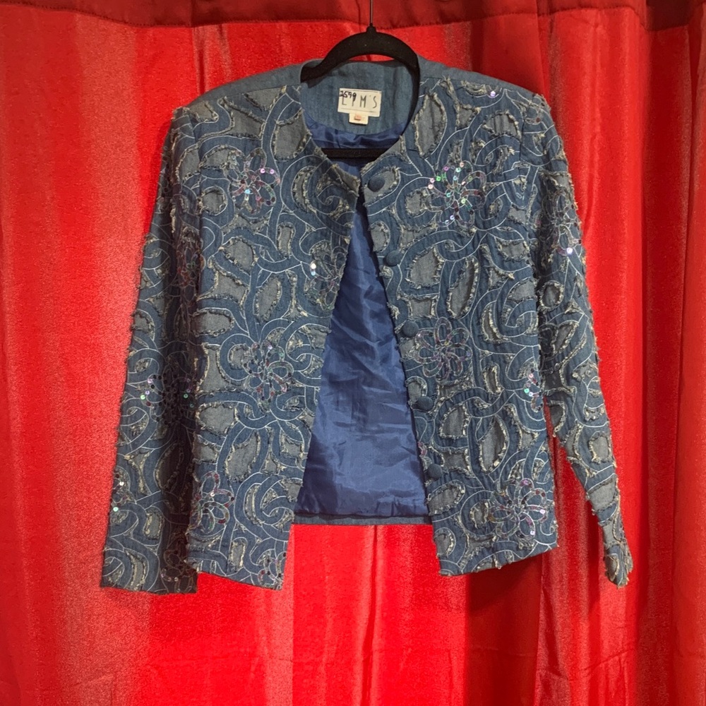 Embellished Blue Beaded Jacket by